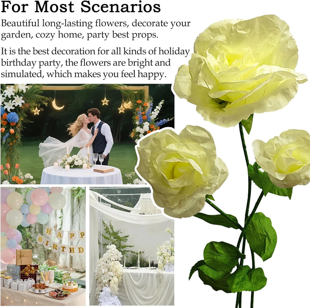 Giant Peony Artificial Flower 3PCS, Yellow Foldable Fake Flowers