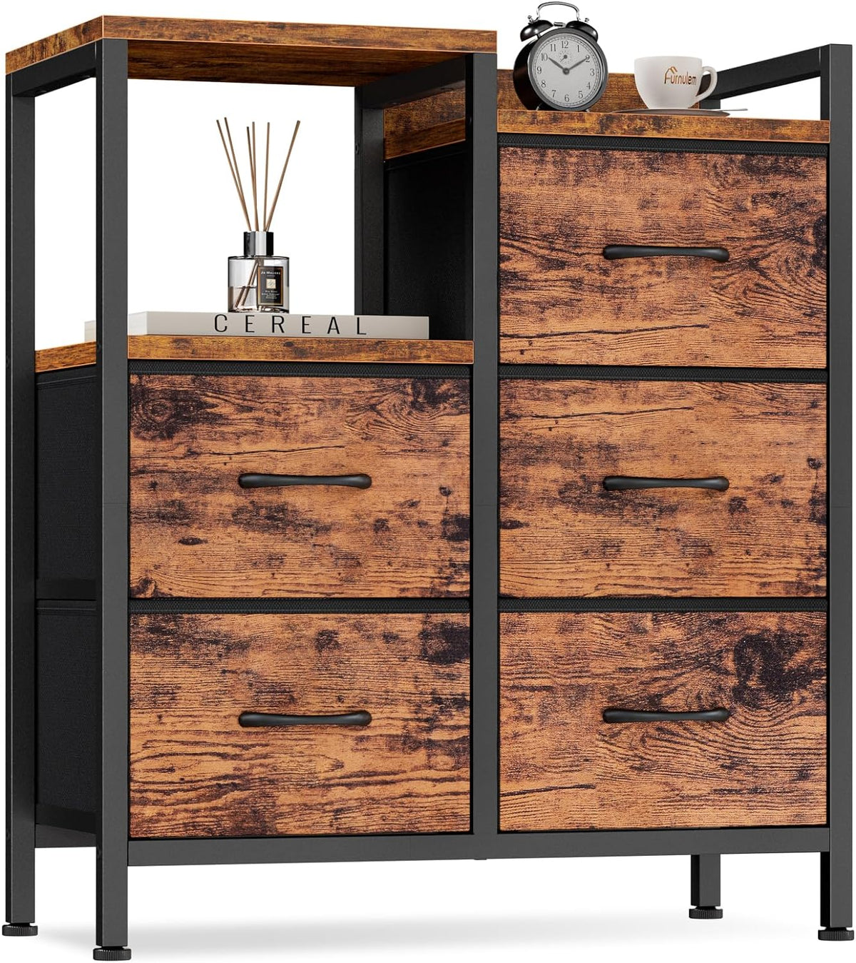 rustic brown dressers for bedroom, 5 drawer dresser shown in use
