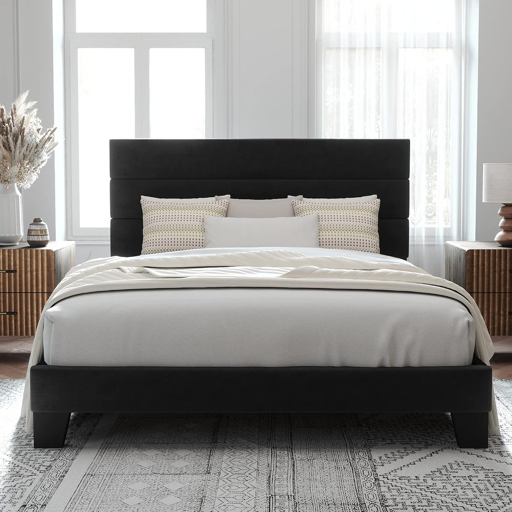 Allewie Full Size Platform Bed Frame with Velvet Upholstered Headboard