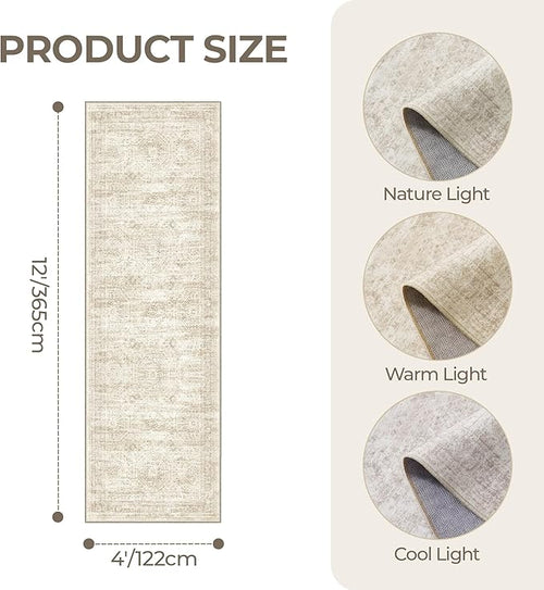 4x12 Runner Rug for Hallway, Low-Pile Wide Runner for Entryway, Long Washable - Image 2