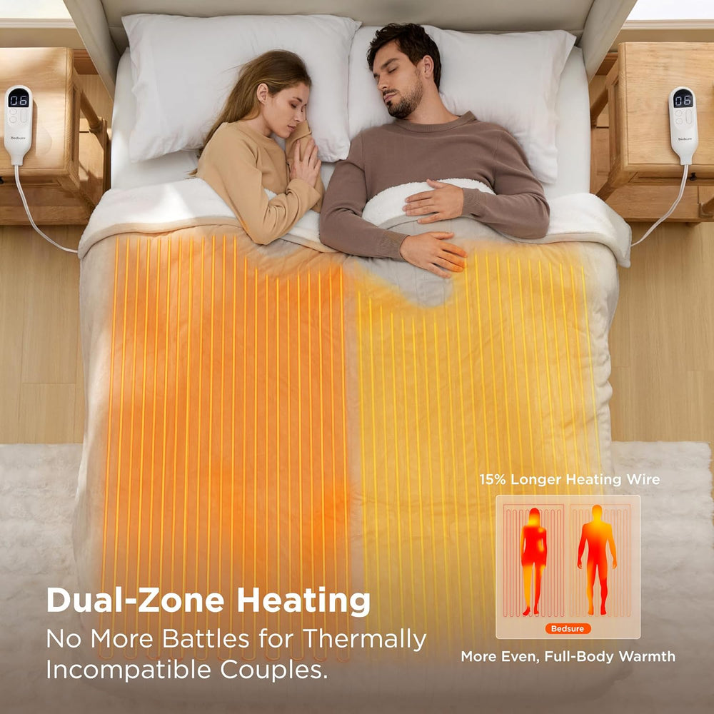 Bedsure Heated Blanket Queen Size, Dual Control Electric Blanket, Cream