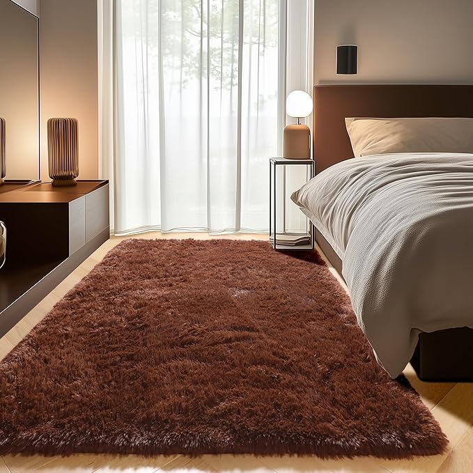ONASAR Brown Area Rugs for Bedroom Living Room, Fluffy 4x6 Indoor Bedside Floor by ONASAR