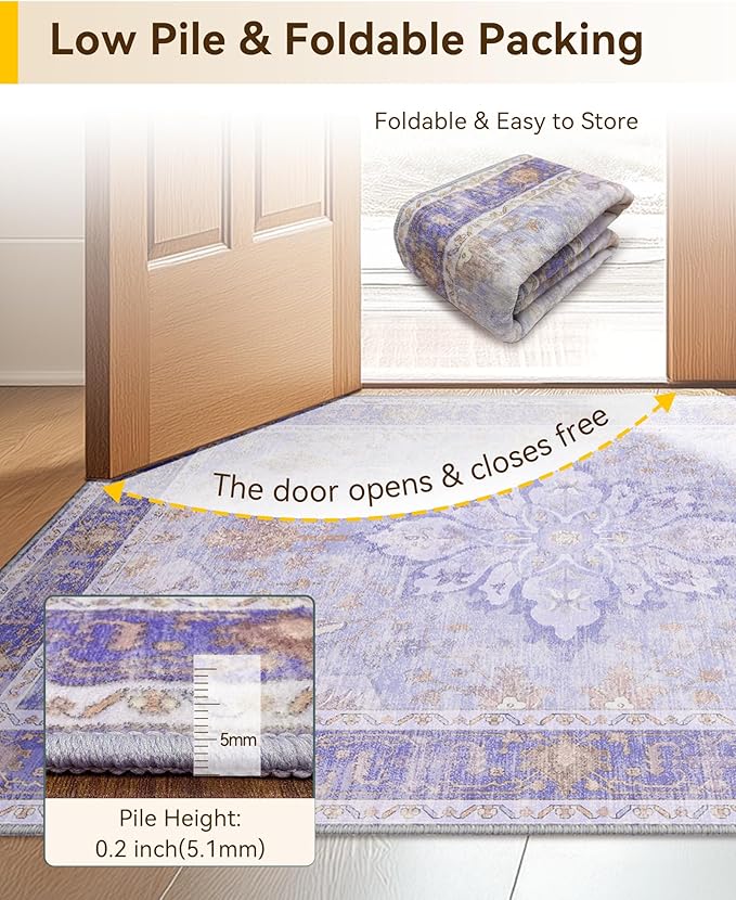 Area Rugs 4'x6' Washable Non-Slip, Floral Vintage Distress Print Pattern - Image 6