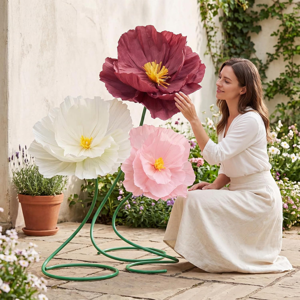 3 Pcs 5ft Large Paper Mix Color Poppy Flower Giant Artificial Poppy
