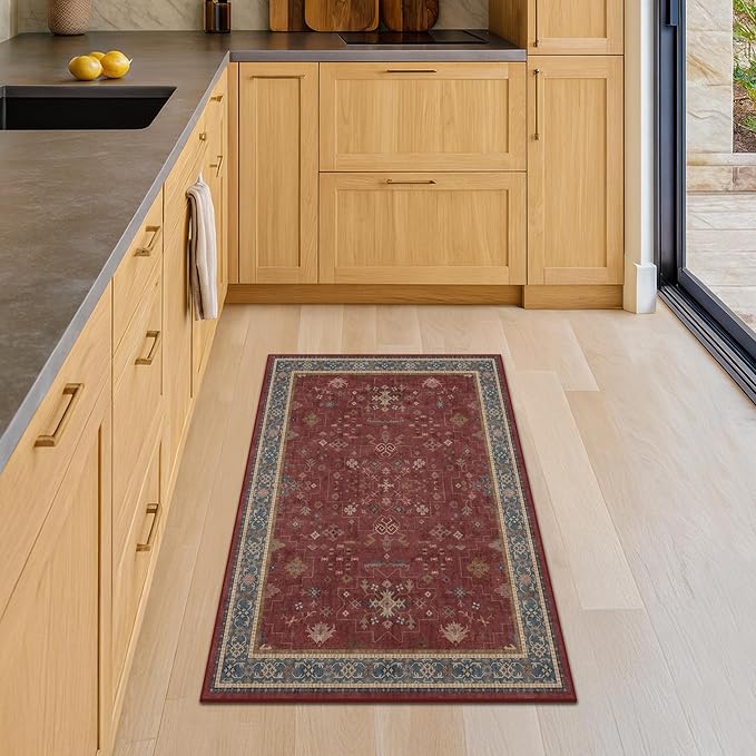 Burgundy 2x3 Washable Rugs for Entryway Indoor, Boho Kitchen Rug for Floor - Image 3