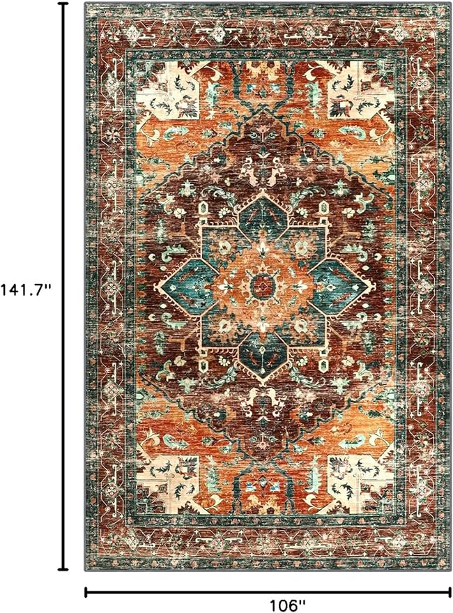 Yamaziot Area Rug 9x12 Large Rug, Non-Slip Washable Boho Vintage Living Room - Image 2
