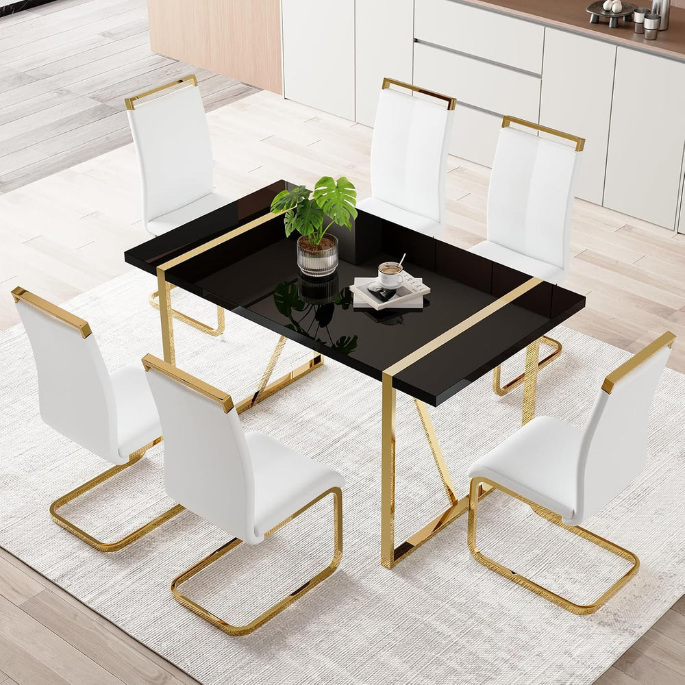 Modern Dining Table, 55'' Dining Room Table for 4-6 People, Black Woo...