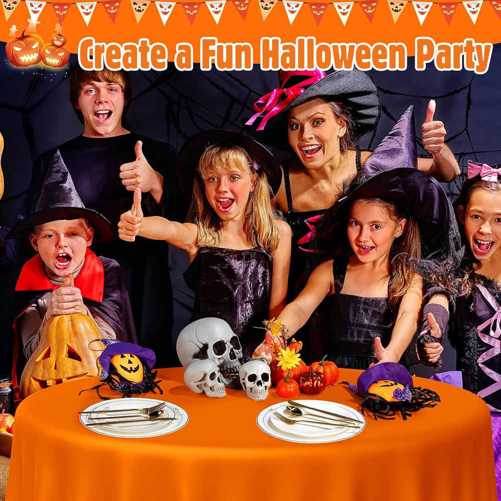 Buryeah12 Pcs 84 Inch Halloween Round Plastic Tablecloths, Black and Orange