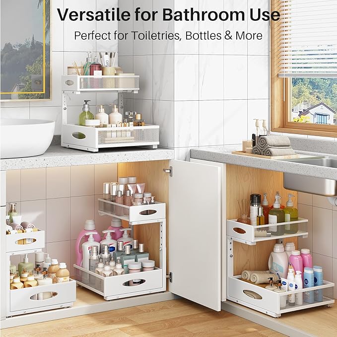 Under Sink Organizer, 2 Tier Pull Out Under Cabinet Organizer Shelf - Image 9
