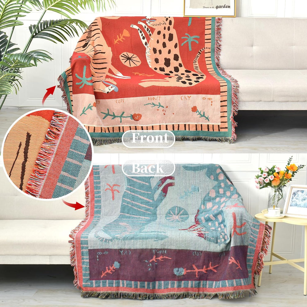 Boho Throw Blanket Reversible Woven Bohemian Tapestry Room Decor