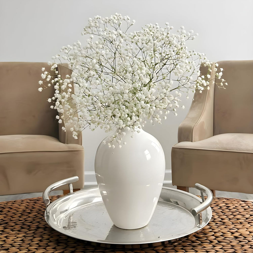 Willowy 10 Inch Elegant Glossy Porcelain Vase - White Ceramic Vase, Large Cer...