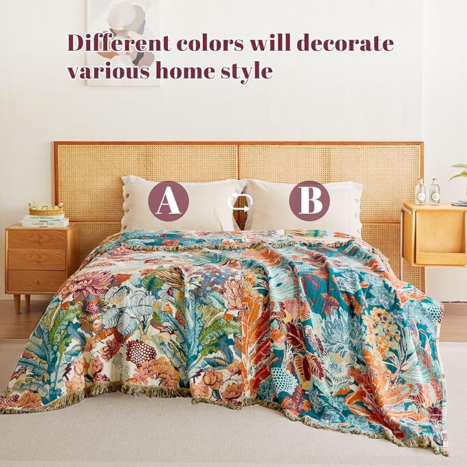 MSGKV Boho Throw Blanket for Bed Couch 100% Cotton Blanket 60"x80" Spring - Image 3