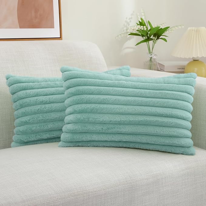 decorUhome Summer Cozy Faux Fur Throw Pillow Covers 12x20 Set of 2 Decorative by decorUhome