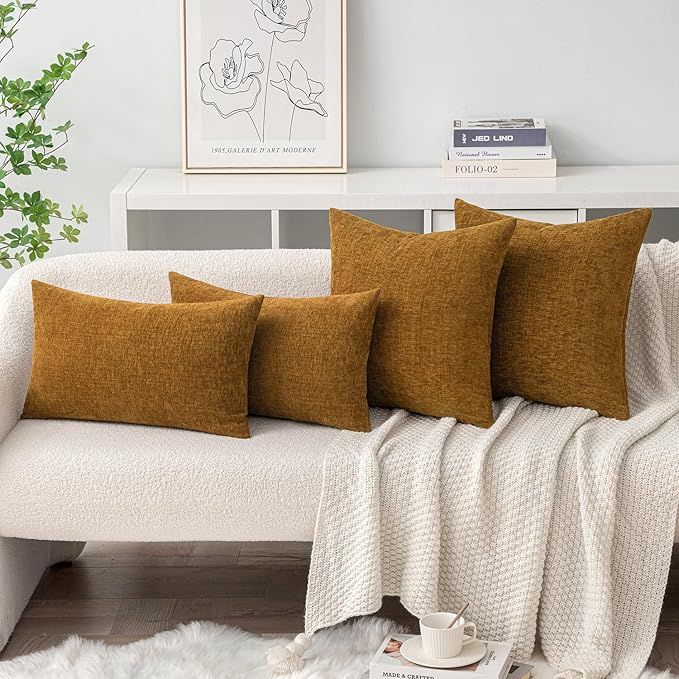 MIULEE Pack of 2 Couch Throw Pillow Covers 18x18 Inch Soft Mustard Chenille - Image 4
