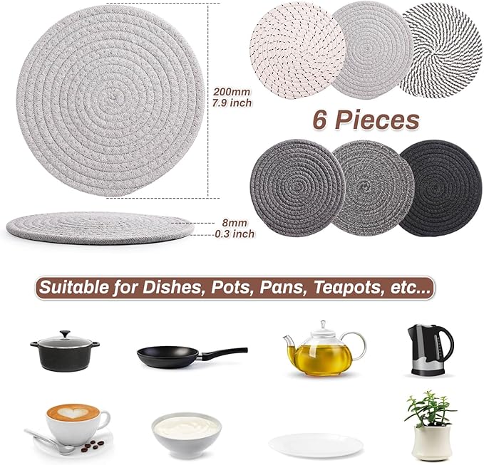Billbotk 8'' Trivets Hot Dishes, Hot pots and Pans, 6 Heat Resistant Hot Pads - Image 2