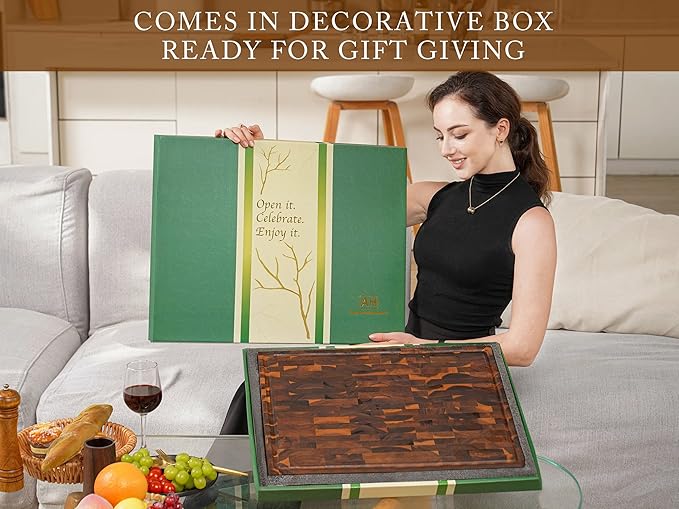 AZRHOM Extra Large Thick Walnut Wood End Grain Cutting Board 20x15x2 In - Image 7