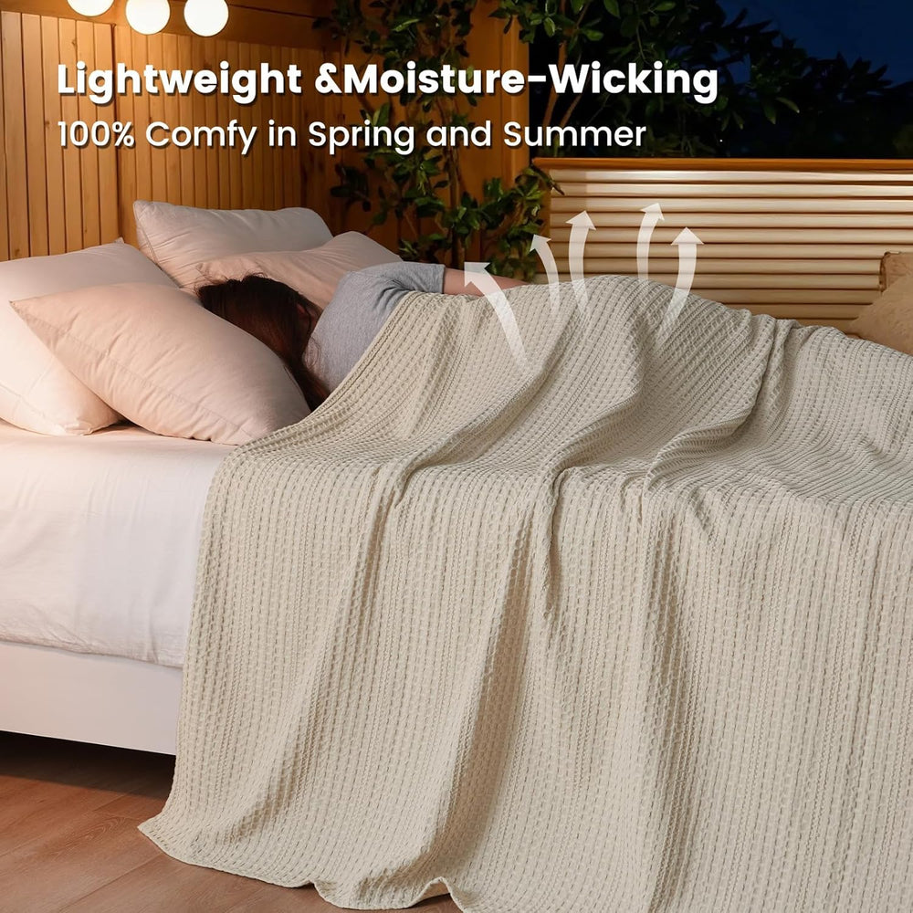 PHF Lightweight Waffle Weave Blanket Queen Size 90"x 90", Soft Wove...