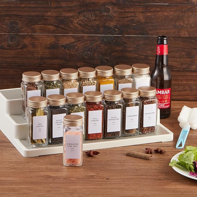 48 Pcs Spice Jars with Label- Glass Spice Jars with Gold Metal Caps, Shaker Lids - Image 5