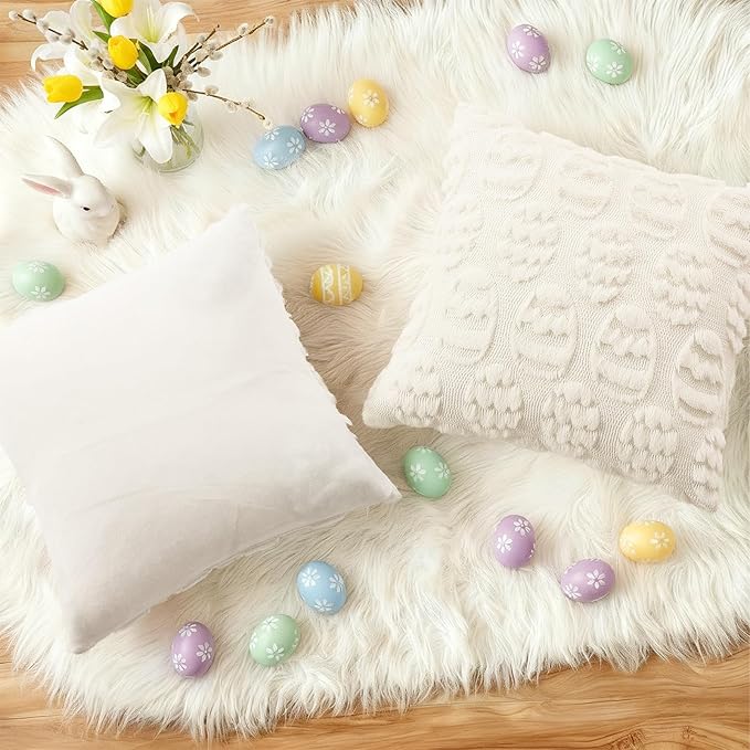 decorUhome Easter Cream White Egg Pillow Covers 16x16 Inch Set of 2, Soft Plush - Image 4