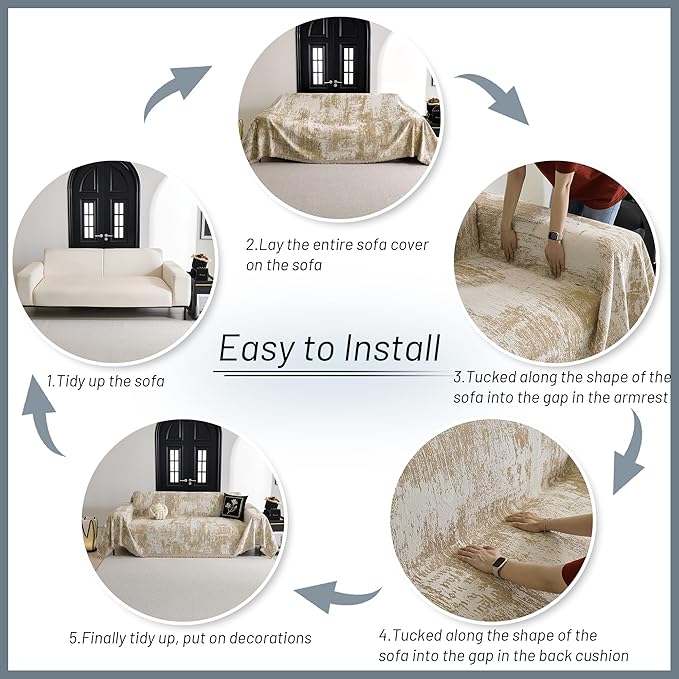MYSKY HOME Sectional Couch Cover Khaki Geometric Abstract Sofa Covers - Image 5