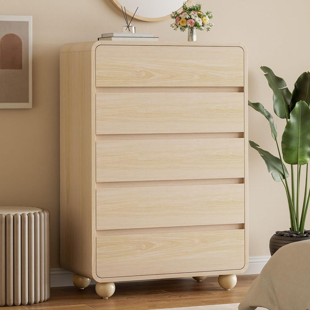 5 Drawer Dresser for Bedroom, 41" Tall Chest of Drawers, Natural