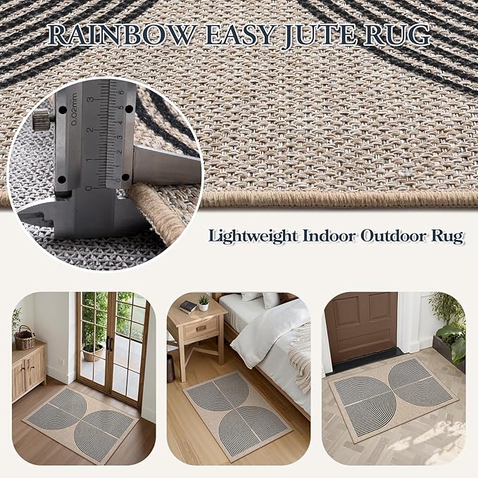 Lahome Enfys Rainbow Easy Jute Rug, 2x3 Farmhouse Kitchen Rugs Non Slip - Image 4