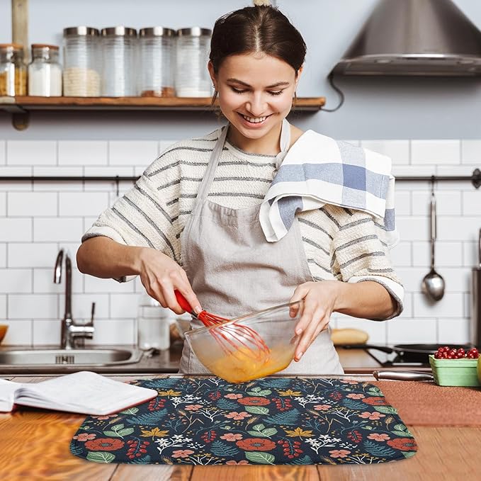 Sanwarm Absorbent Dish Drying Mat, All Lace Colorful Flowers Ornaments - Image 6
