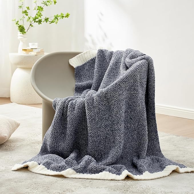 Snuggle Sac Super Soft & Reversible Heather Navy Throw - Image 6