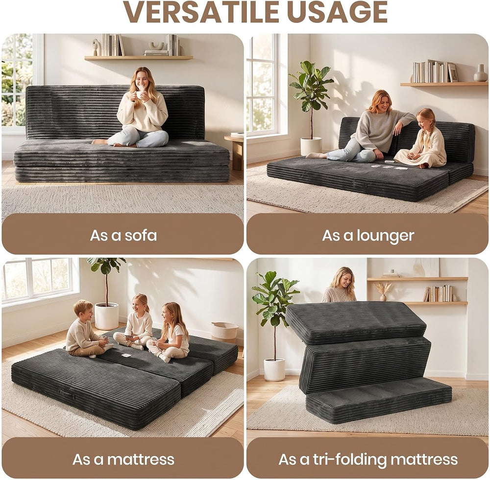 6-Inch Tri Folding Mattress Full Size,Memory Foam Foldable Mattress Topper,Po...