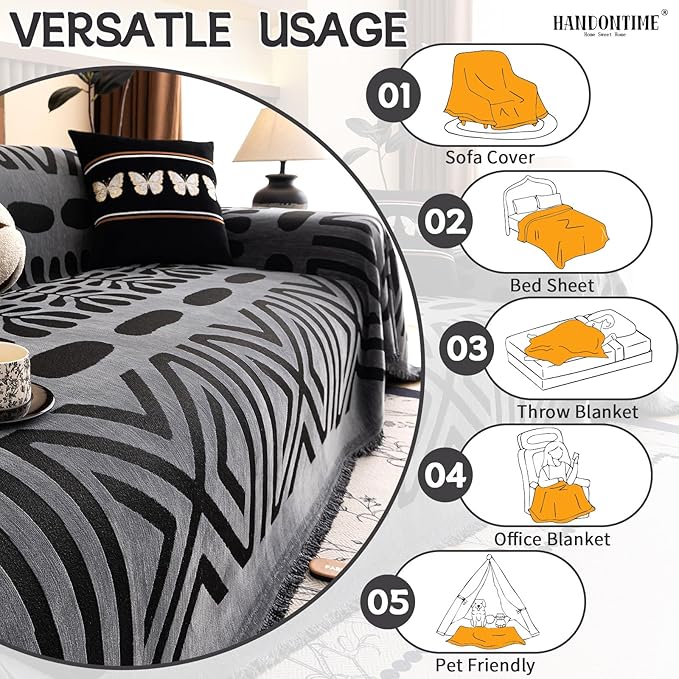 HANDONTIME Boho Couch Cover Blanket Geometric Striped Pet Covers - Image 7