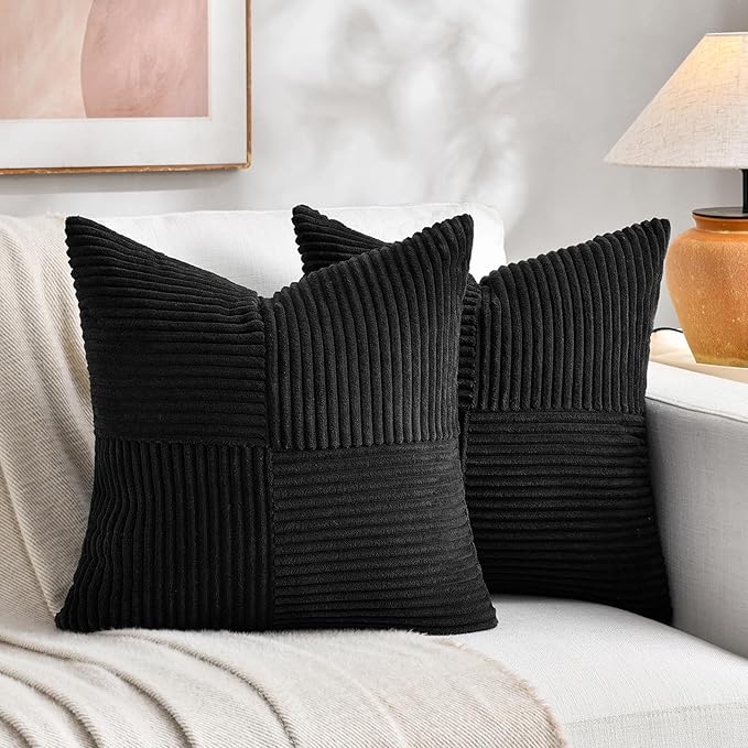 Fancy Homi 2 Packs Black Decorative Throw Pillow Covers 16x16 Inch by Fancy+Homi