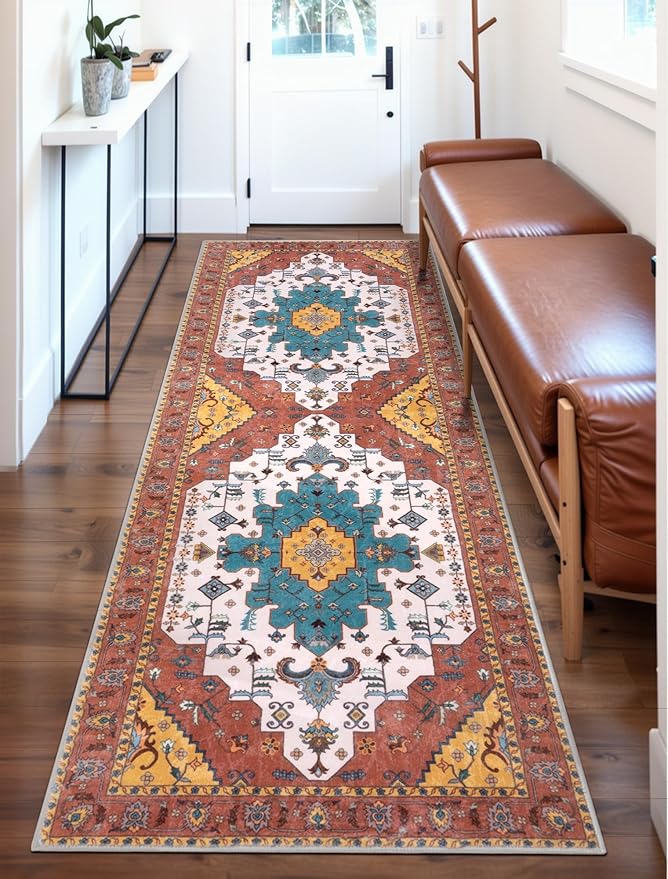 SERISSA Boho Washable Runner Rug, 2x6 Rug Non-Slip Vintage Orange Hallway - Image 5