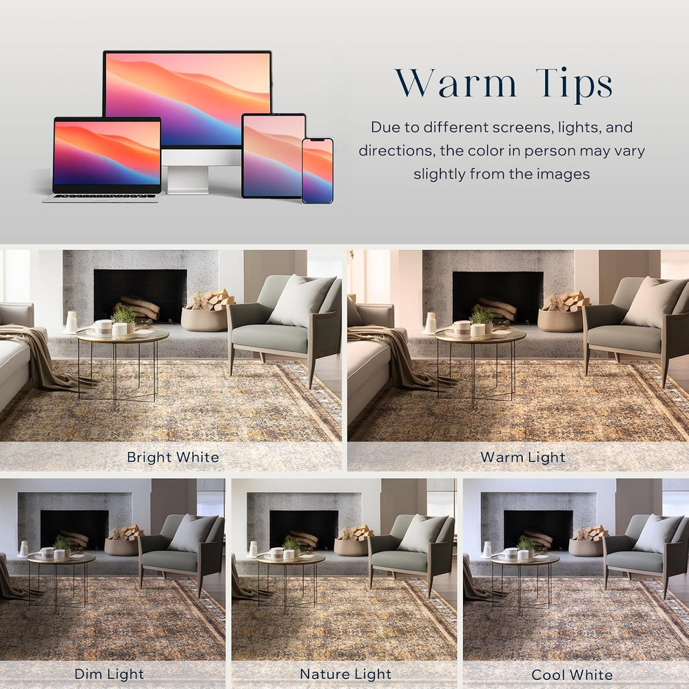 Phantoscope Washable Area Rug 6'x9' Non-Slip, Vintage Neutral Rugs fo...