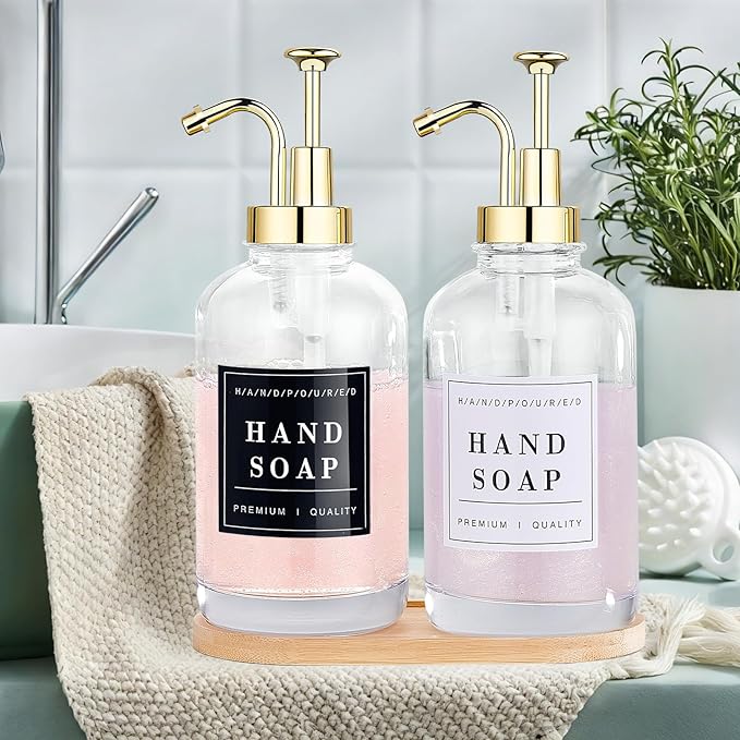 Glass Soap Dispenser with Pump, Countertop Soap and Lotion Dispenser Set of 2 - Image 8