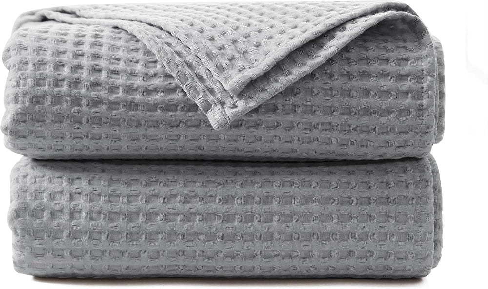 100% Cotton Waffle Throw Blanket for Bed King Size Light Grey, 104" x 90...