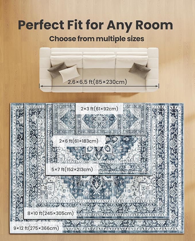 AMADA HOMEFURNISHING 9x12 Washable Area Rug, Low-Profile Large Area Rug - Image 4
