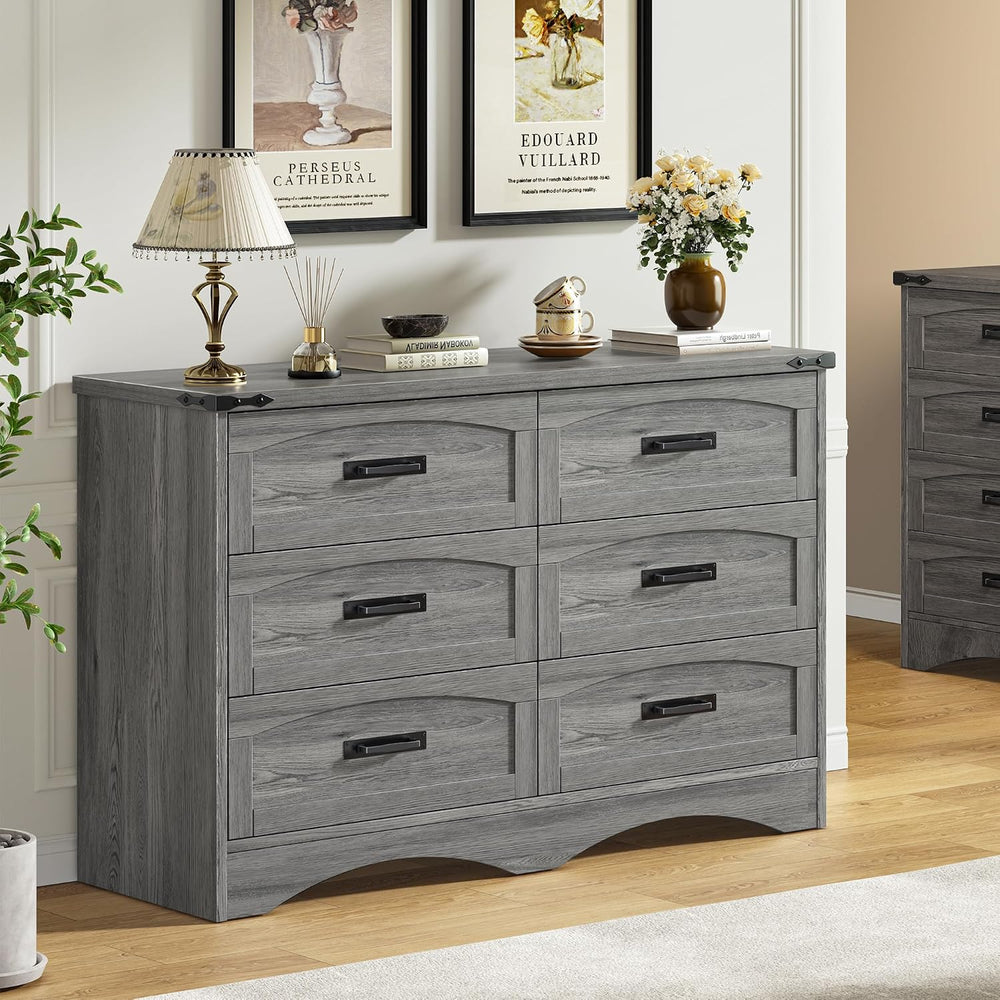 Decofy 47" Farmhouse 6-Drawer Dresser for Bedroom, Grey