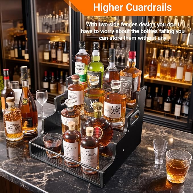 YQBRAO 2 Pack 4-Tier Liquor Bottle Display Shelf, 16-Inch Wooden Bar Shelves - Image 9