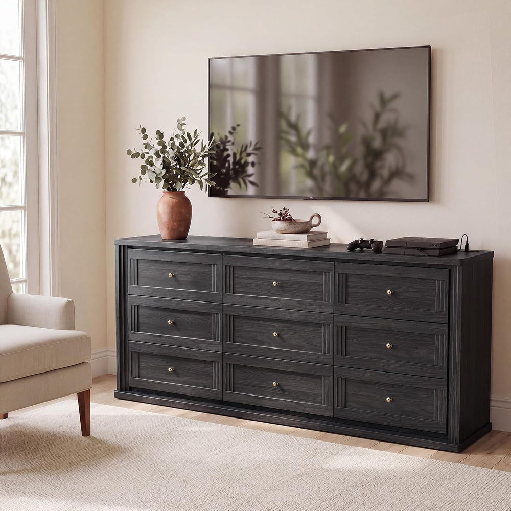 9 Drawer Dresser for Bedroom, 63” Chest of Drawers with Charging Station
