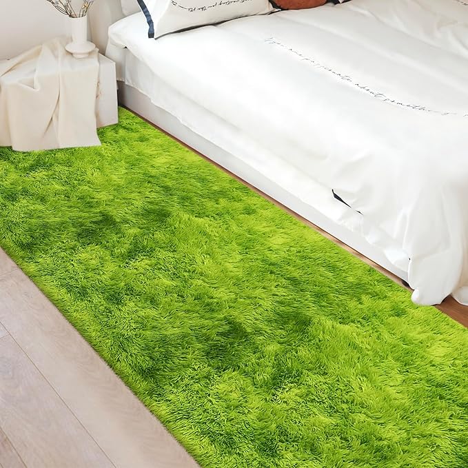 Tie-Dyed Runner Rug for Bedroom Green 3x10ft Fluffy Area Rug Bedside Runner Rug - Image 5