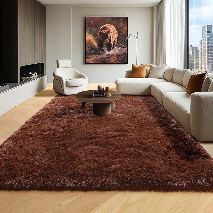 ONASAR Brown 6x9 Area Rugs for Living Room Bedroom, Large Fluffy Bedside Throw by ONASAR