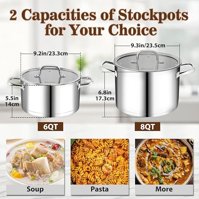 Rorence Stainless Steel Stock Pot, Tri-Ply Base Large Pot Induction Cooking Pot - Image 2