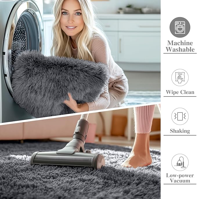 OLANLY 4x4 Machine Washable Accent Rug, Soft Fluffy Shaggy Area Rug - Image 2