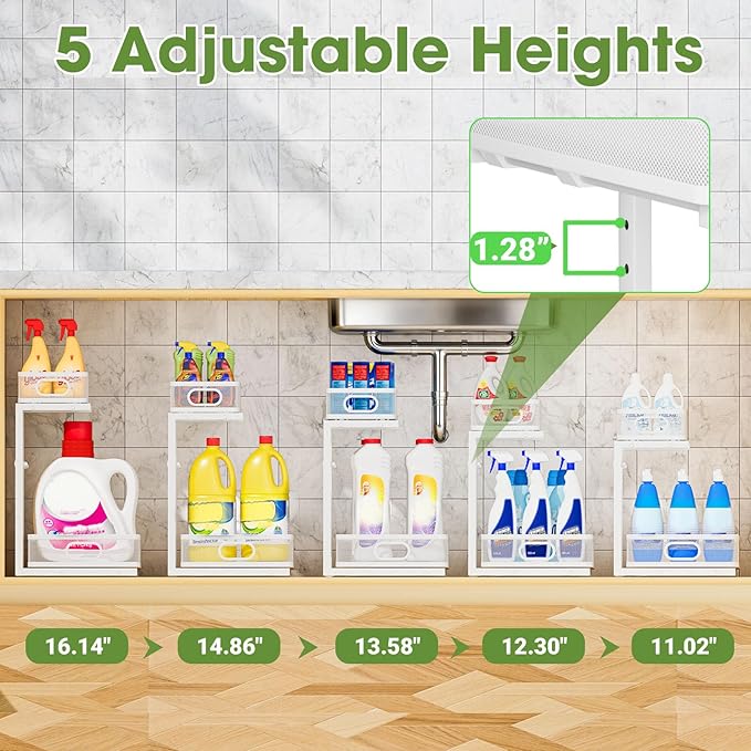 Under Sink Organizer 2-Pack, Metal 2-Tier Pull-Out Cabinet Shelf - Image 5