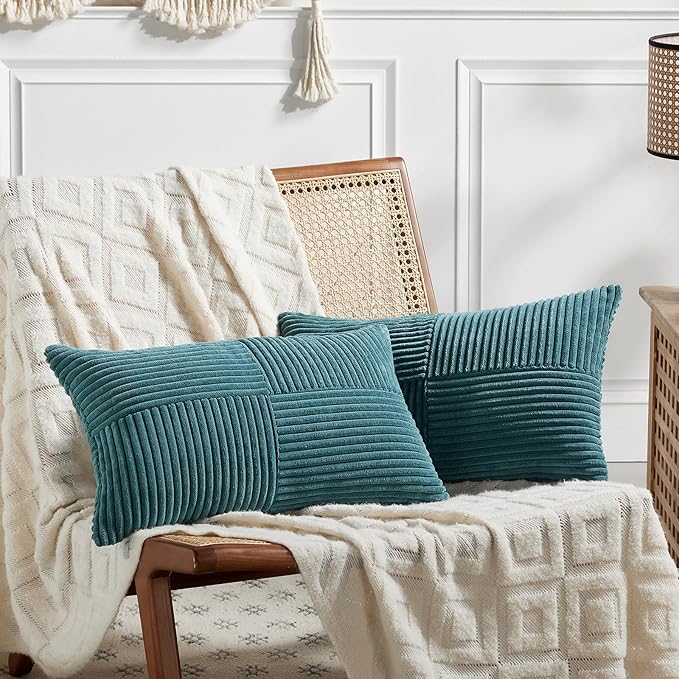 Fancy Homi 2 Packs Teal Lumbar Decorative Throw Pillow Covers 14x24 Inch by Fancy+Homi