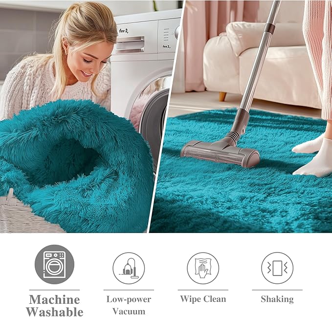 OLANLY Teal Round Rugs for Bedroom - Image 3