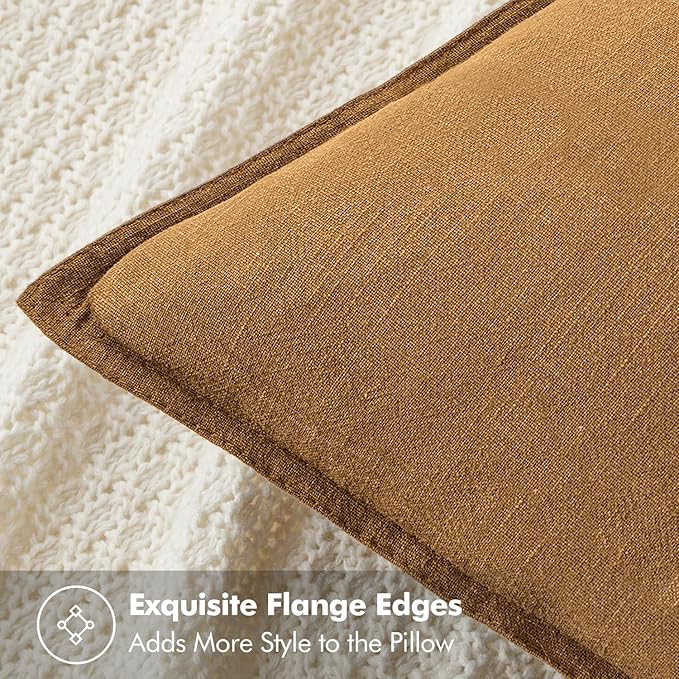 MIULEE Decorative Linen Euro Sham Pillow Covers 22x22 Inch Hazel Boho Farmhouse - Image 2