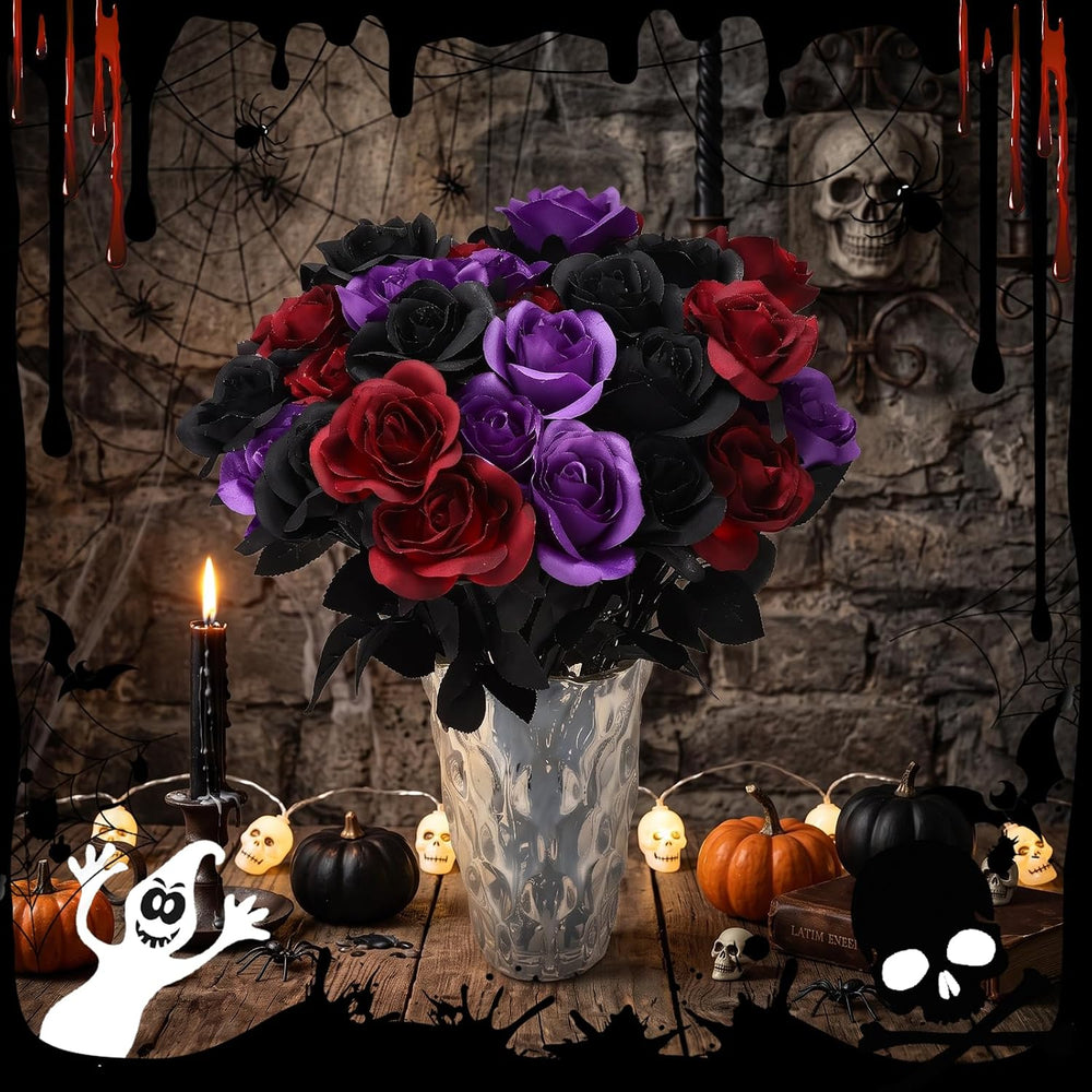 80 Pcs Artificial Roses Long Stem Silk Flower Black Red Purple