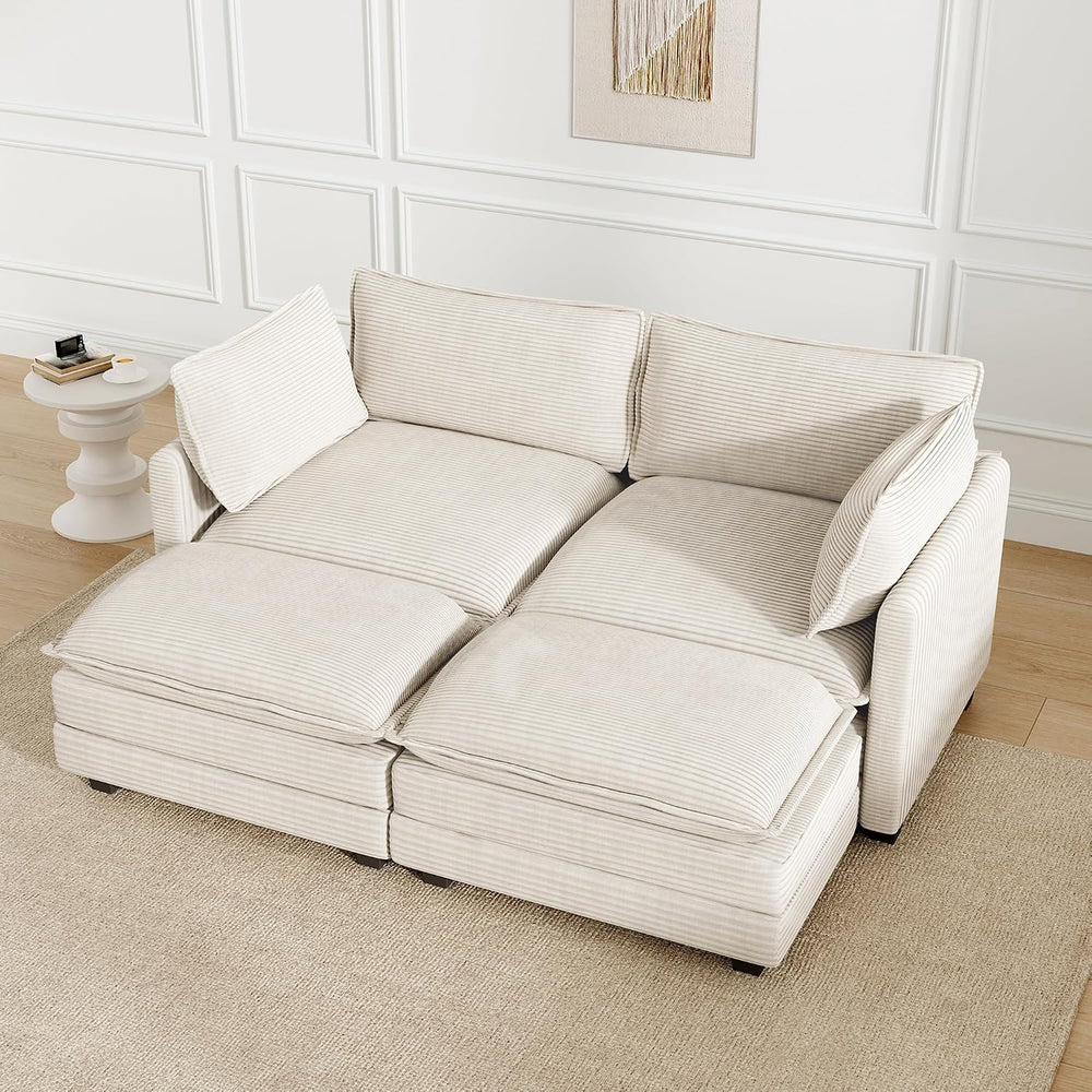 78'' Modular Sectional Cloud Couch with 2 Movable Ottoman, 4 Seat Com...