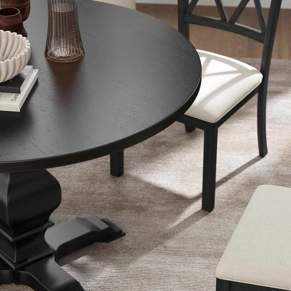 Roundhill Furniture Havre Pedestal Base Round Dining Table, Black